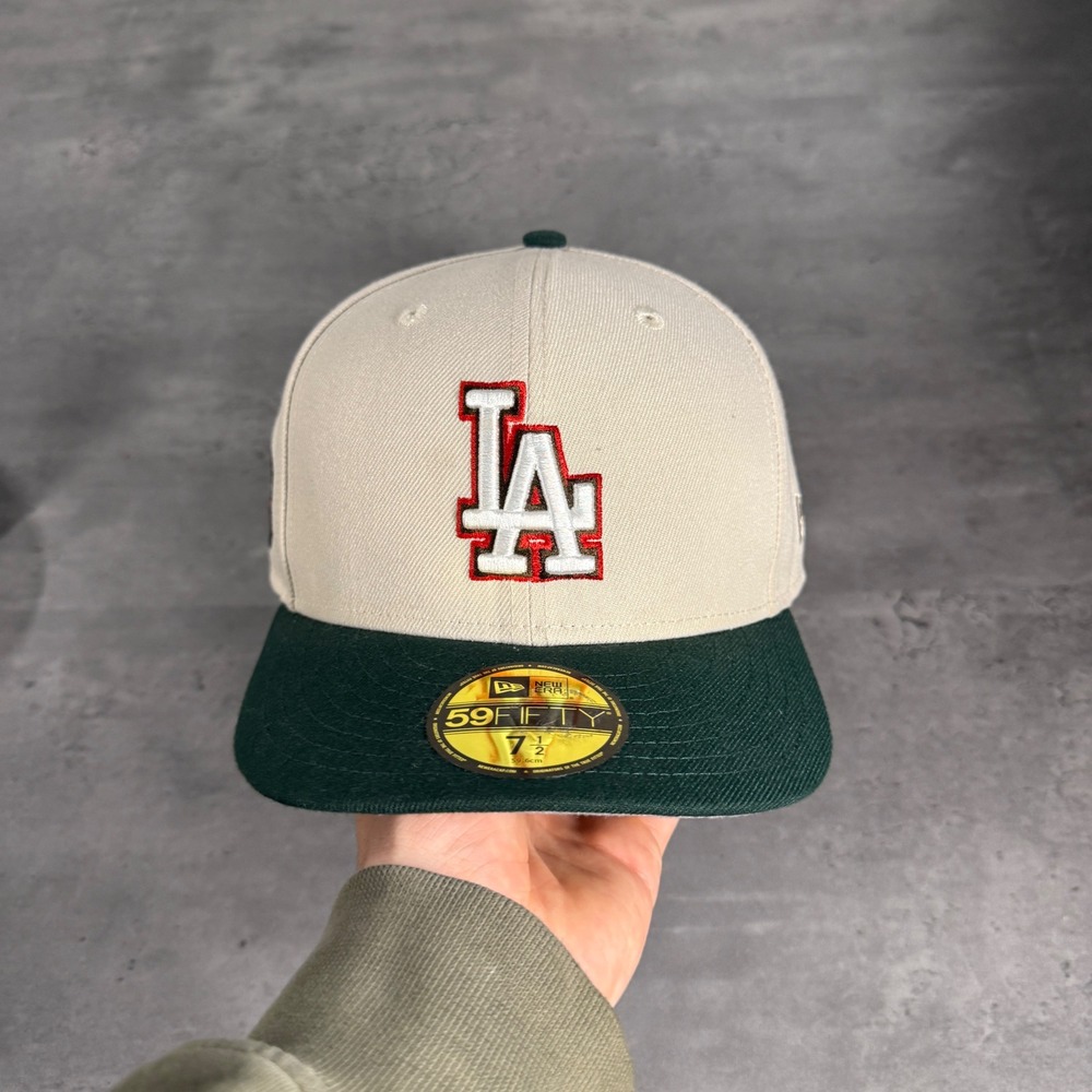 New Era Los Angeles Dodgers Hat 7 1/2 Cream Dark Green Red Mexico Heritage MLB - Picture 2 of 7